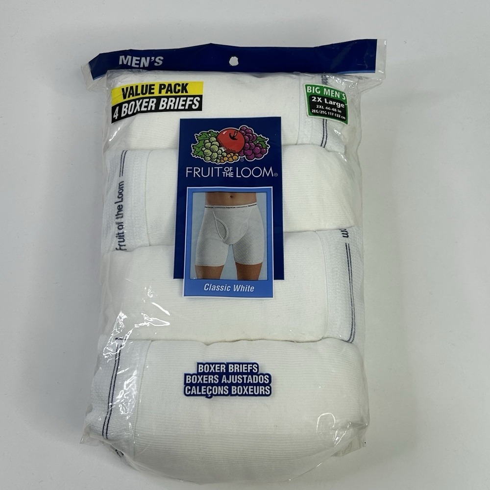 Fruit of the Loom Men's 2XL Boxer Briefs White Pack of 4 Vintage 2006 New READ